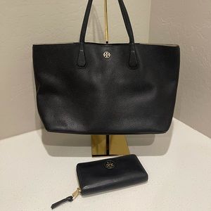 Tory Burch Black Tote And Wallet